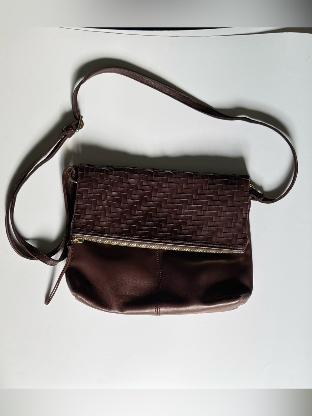 margot Brown Woven Flap Crossbody Bag
